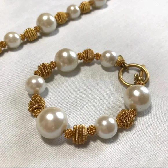 Anne Klein gold and pearl necklace and bracelet set - Picture 3 of 5